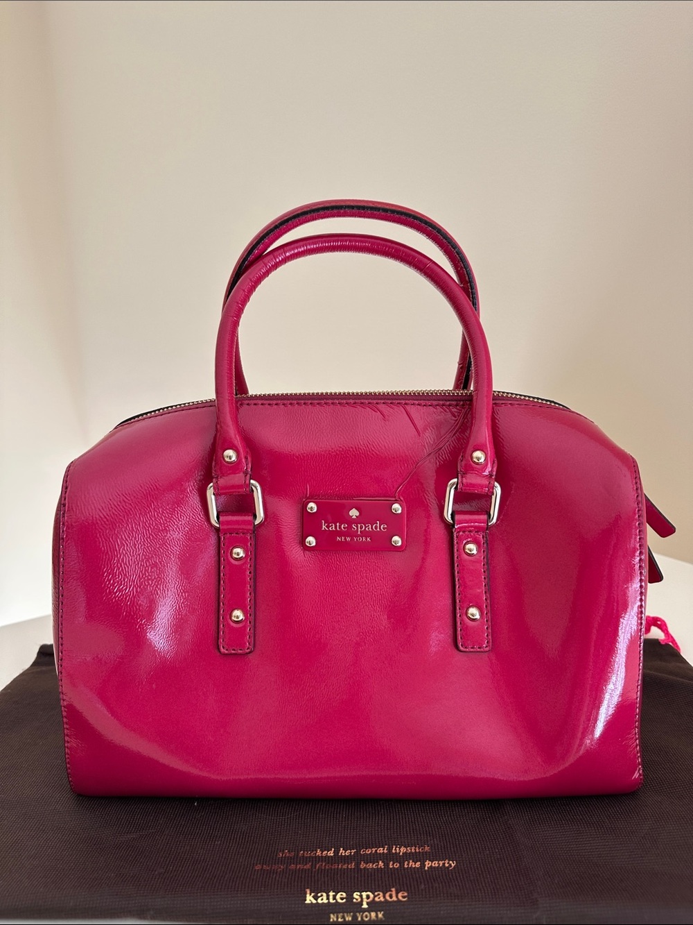 kate spade glossy hot pink patent leather satchel